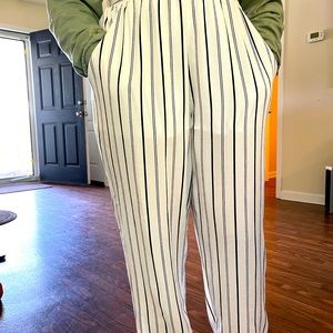 White pinstripe balloon pants